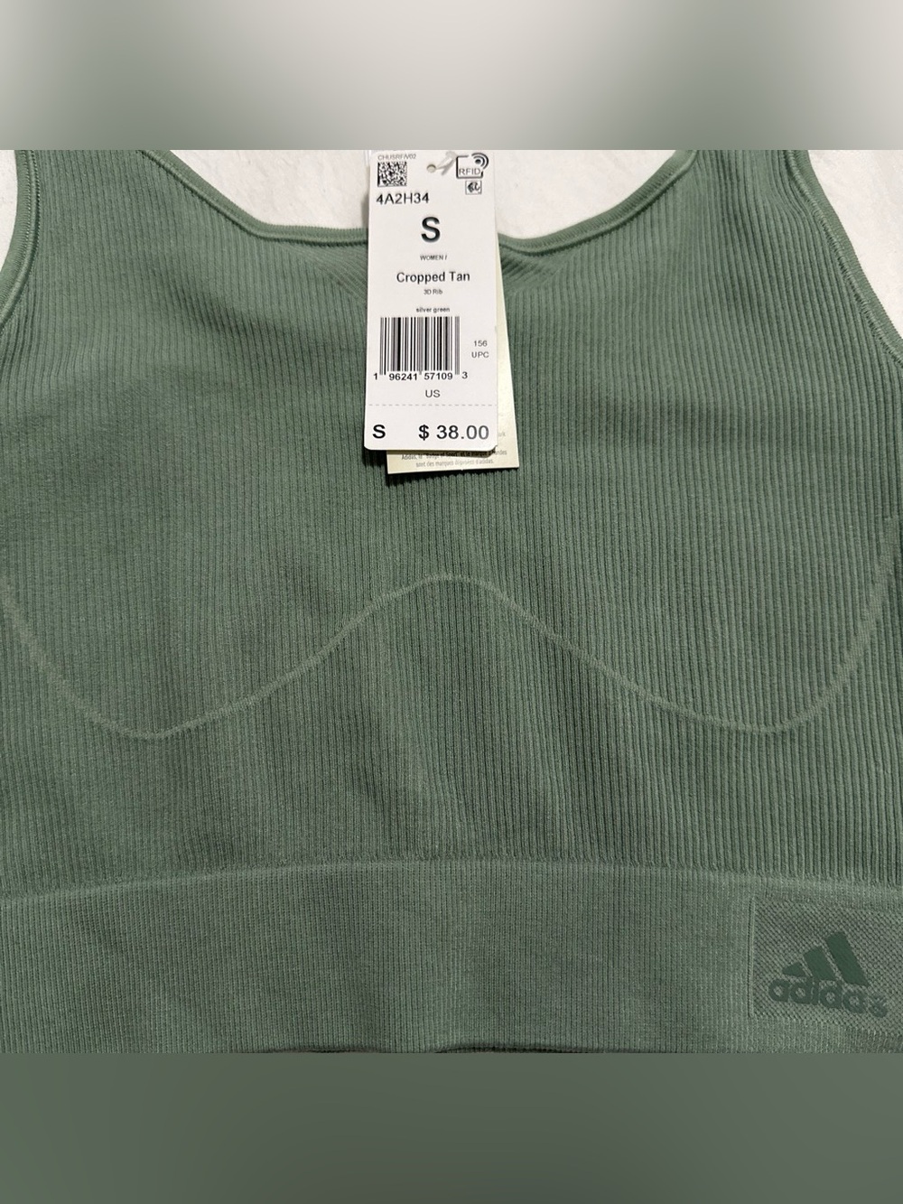 Adidas Cropped Rib Tank Top in Sage Green